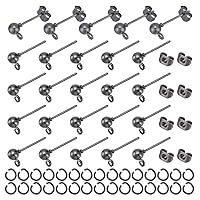 100 Sets Ball Stud Earring Findings Gunmetal Ball Post Stud Earring Metal DIY Earring Accessories with Jump Rings and Ear Nuts 6.5mm Round Ball Earring for Women Drop Earring Making