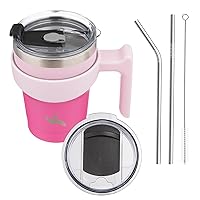 10oz Tumbler with Handle and 2 Straw 2 Lid, Insulated Water Bottle Stainless Steel Vacuum Cup Reusable Travel Mug, Sakura