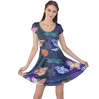 CowCow Knee Length Skater Dress with Pockets Daisies and Butterflies Prints Comfy Cap Sleeve Dress, XS-5XL