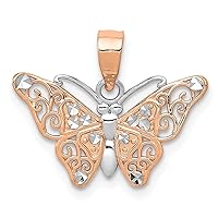14k Rose Gold with Rhodium Shiny-Cut Butterfly Pendant