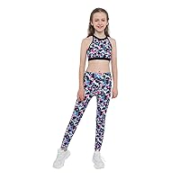Kids Girls 2Pcs Yoga Suit Halter Neck Sports Top and Stretch Leggings Tracksuit