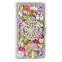 Crystal Wallet Phone Case Compatible with Samsung Galaxy S23 - Campanula Pendant - Colorful - 3D Handmade Glitter Bling Leather Cover with Screen Protector & Beaded Phone Lanyard