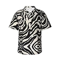 Zebra Animal Men's Casual Button-Down Hawaiian Shirts â€“ Funky Tropical Summer Outfits â€“ Retro Printed Beach Wear for Men