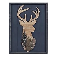 NIKKY HOME Cabin Wall Decor, Decorative Deer Wood Framed Forest Mountain Woodland Wildlife Lodge Elk Animal Picture Art Print Bathroom Decor, 12 x 16 Inches