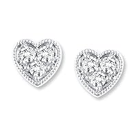 0.25 Cttw Three Stone Round Diamond Heart Stud Earrings In 10k white Gold (H-I/I2-I3)