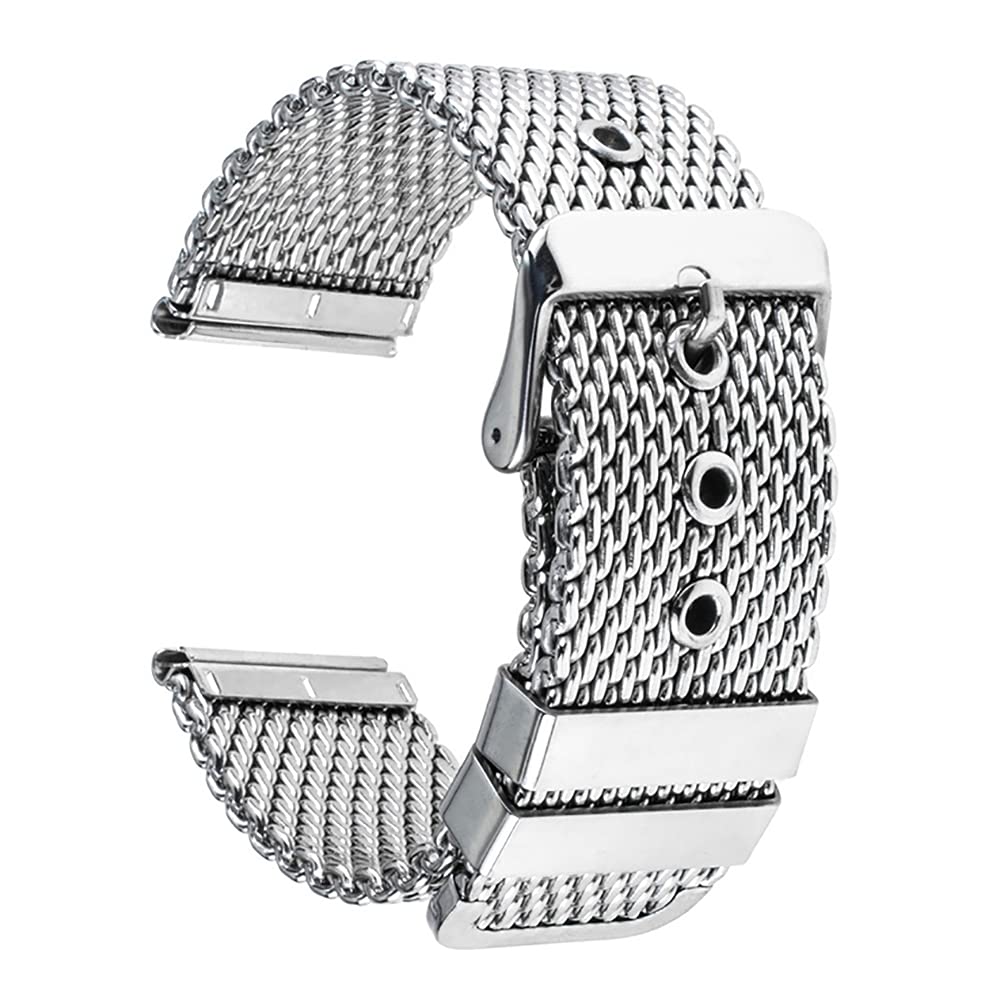 JBR Women's Stainless Steel Mesh Milan Watch Band, Men's Pin buckle Double Loop Solid Mesh Weaving Replacement Watch Strap, Watch Accessories 18/20/22/24mm