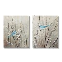 Stupell Industries Peaceful Perched Blue Birds Animal Nature Painting, Canvas, 16 x 20