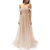 Women Sweetheart Tulle Prom Dress Off Shoulder Mermaid Ruffled Floor Length Formal Evening Party Dance Ball Gown