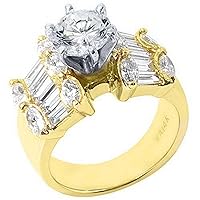 14k Yellow Gold Round Marquise Baguette Diamond Engagement Ring 3.55 Carats