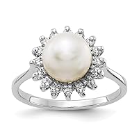 14k White Gold Polished Prong set 7.5mm Freshwater Cultured Pearl Diamond Ring Size 6.00 Jewelry Gifts for Women