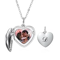 Personalized Heart Locket Necklace with Picture Inside Customized Photo/Text/Initial Heart Locket Pendant Necklace 925 Silver Heart Locket Charm Necklaces for Women Girlfriend Mom Gifts