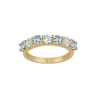 0.10 Cts Half Eternity Aquamarine Gemstone 9K Gold Stackable Engagement Ring