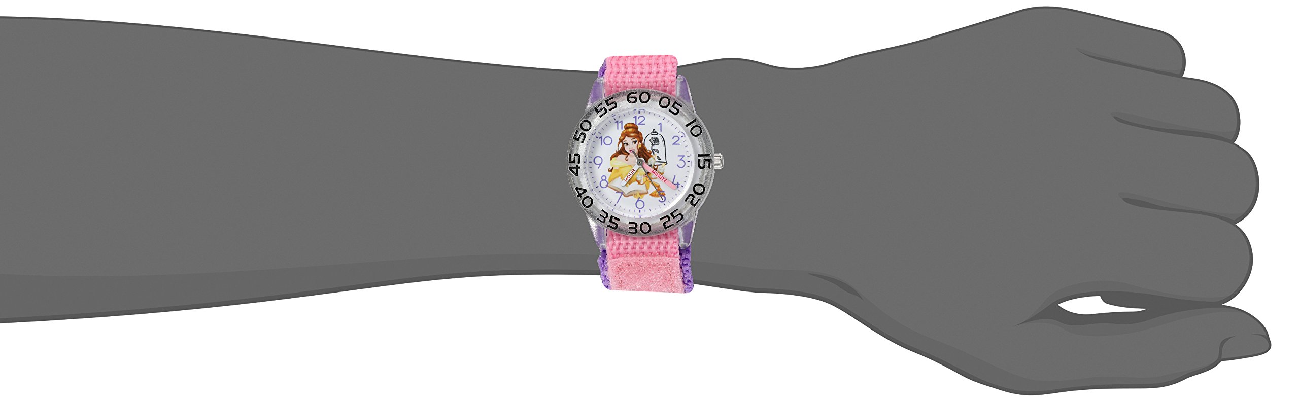 Disney Girl's 'Belle' Quartz Plastic and Nylon Watch, Color:Pink (Model: W002926)