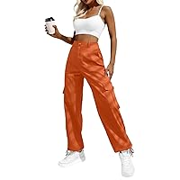 Women's High Waisted Cargo Pants Travel Y2K Streetwear Baggy Stretchy Pants with 6 Pockets Drawstring Ankle Cuffs