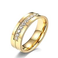 CEJUG 6mm/8mm Titanium Rings for Men Cubic Zirconia Engagement Wedding Bands High Polish Stainless Steel Ring Size 9-12