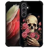 Compatible with Galaxy S21 Plus 6.7 in,Rose Skull Phone Case for Men Women Adults,Four Corners Shockproof Non-Slip Soft TPU Shockproof Case for Galaxy S21 Plus