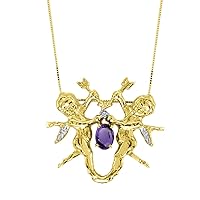 Amethyst & Diamond Pendant Necklace Yellow Gold Plated Silver Angels