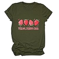 Feel Berry Good Women's Strawberry T-Shirt Cute Fruit Graphic T-Shirt Strawberry Print Shirt Cottagecore T-Shirt Top