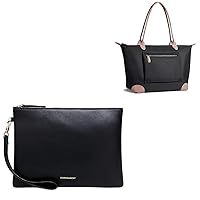 Soft lambskin wristlet Clutch Bag+Large Travel Work Tote Bag With Leather Top Handle