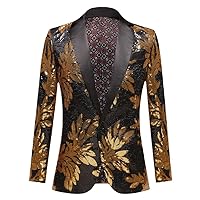 Men's Gold Sequin Sparkling Tuxedo Blazer, Shawl Collar One Button Dress for Weddings and Stage Parties