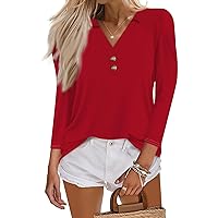 Birthday Long Sleeve Summers T Shirts Women Modern Hanky Hem Comfortable Tops V Neck Cotton Slim Solid Color Red 3XL