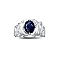 Rylos Solitaire 9X7MM Oval Gemstone Ring with Satin Finish Band Sterling Silver Birthstone Rings Size 5-10