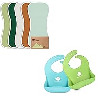 Organic Burp Cloths for Baby Boys and Girls And Silicone Baby Bibs Bundle - Burping Cloth, Newborn Towel (Hunter) - Waterproof, Easy Wipe Silicone Bib for Babies, Toddlers (Cloud Nine)