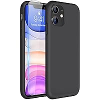 Miracase Compatible with iPhone 11 Phone Case, with Screen Protector, Liquid Silicone Gel Rubber Full Body Drop Protection Shockproof Cover Phone Case for iPhone 11 6.1 inch(Black)