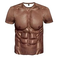 Funny 3D Muscle Printed Men's Short Sleeve T-Shirt 3D Print Muscle T-Shirt Summer Tees