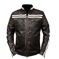 Rub Off Vintage Distressed Look Zipper Brown Real Leather Jacket for Men
