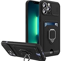 Case for iPhone 14/14 Plus/14 Pro/14 Pro Max, Duty Shockproof Protective Phone Cover, with Kickstand Slide Camera Cover, Built-in 360° Rotate Ring Stand Magnetic (Color : Preto, Size : 14 Pro