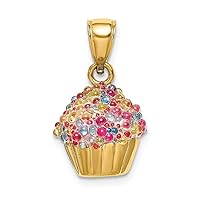 14K Yellow Gold 3-D Cupcake Pendant w/Colored Bead Icing