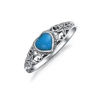 Bling Jewelry Nautical Starfish Stabilized Turquoise Heart Band Ring For Women For Teen Oxidized Sterling Silver December Birthstone