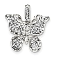 24mm 925 Sterling Silver Polished Crystal Butterfly Angel Wings Pendant Necklace Jewelry for Women