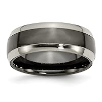 Solid Titanium Black Titanium Two Toned Edge 8mm Men's Wedding Band Ring Comfort-Fit