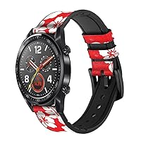 CA0215 Hawaiian Hibiscus Pattern Leather & Silicone Smart Watch Band Strap for Wristwatch Smartwatch Smart Watch Size (20mm)