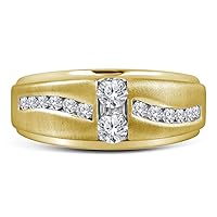 The Diamond Deal 10kt Brush Finished Yellow Gold Mens Round Diamond Wedding Band Ring 5/8 Cttw