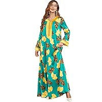 Elegant Muslim Dress for Women Maple Leaf Pattern with Tassel Satin V Neck Abaya Dress