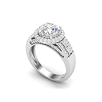 8 mm Round Solitaire Natural Zircon Halo Side Stone Designer Shank Wedding Ring