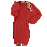 Women's Furry Pullover Sweater Dress Loose Crewneck Oversized Long Knitted Sweaters Fall Long Sleeve Fuzzy Fleece Tops