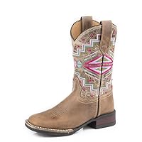 ROPER Kids Girls Monterey Aztec Square Toe Casual Boots Mid Calf - Brown