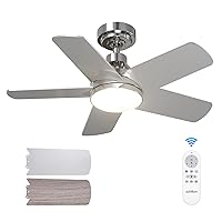 addlon Ceiling Fans with Lights, 32 inch Nickel Ceiling Fan with Light and Remote Control, Reversible, 3CCT, Dimmable, Noiseless, Small Ceiling Fan for Bedroom, Farmhouse, Indoor/Outdoor Use