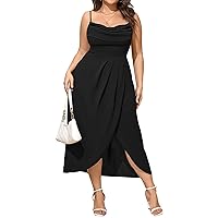 Women's Plus Size Dress Sleeveless Spaghetti Strap Cowl Neck Wrap Party Cocktail Cami Dress