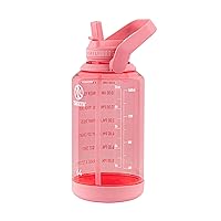Takeya 64 oz Motivational Water Bottle with Straw Lid with Time Marker, Half Gallon, Premium Quality BPA Free Tritan Plastic, Flutter Pink