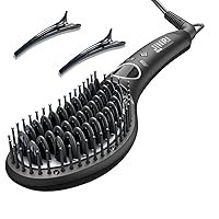 Hair Straightener Brush, Ceramic Ionic Straightening Iron Comb Anti-Scald, Best Soft Round Touch Body, Perfect for Professional Salon at Home (M)