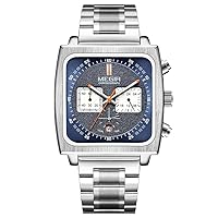 MEGIR Square Dial Chronograph Quartz Watches for Men Fashion Leather Strap Casual Sport Wristwatch with Date 24-Hour 2182