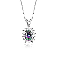 Sterling Silver Halo Pendant Necklace: Gemstone & Diamond Accent, 18 Chain - 6X4MM Birthstone Women's Jewelry - Timeless Elegance