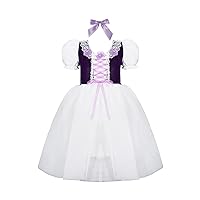 TiaoBug Girls Ballet Tutu Dress Puff Sleeve Floral Lace Trim Princess Party Dress with Bowknot for Halloween Cosplay