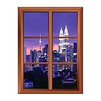Wall26 Removable Wall Sticker/Wall Mural - Kuala Lumpur Skyline at Night - Creative Window View Vinyl Sticker - 36