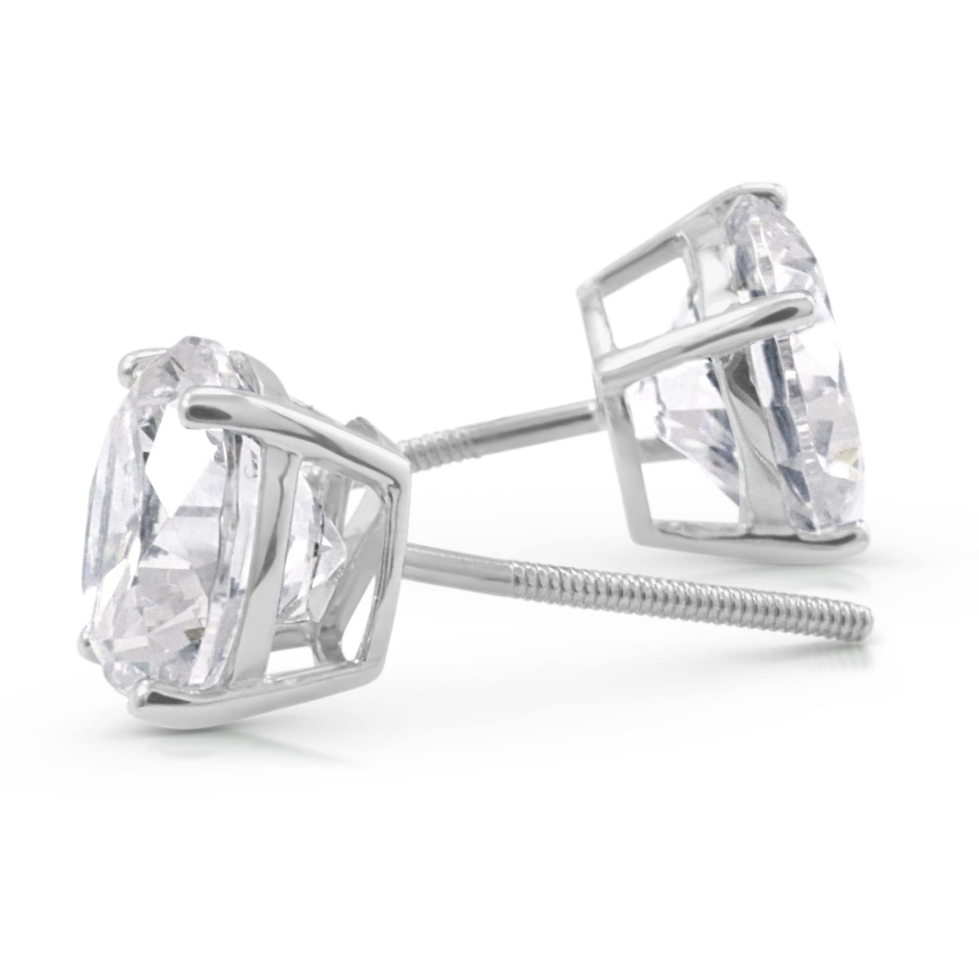 Diamond Earrings For Women, Diamond Stud Earrings For Men, 14k White Gold 1ct - 2ct Princess, Heart, Round Cut Screw Back Earrings VVS1 D-E Color[Simulated Diamond] - Fox Jewelry Co